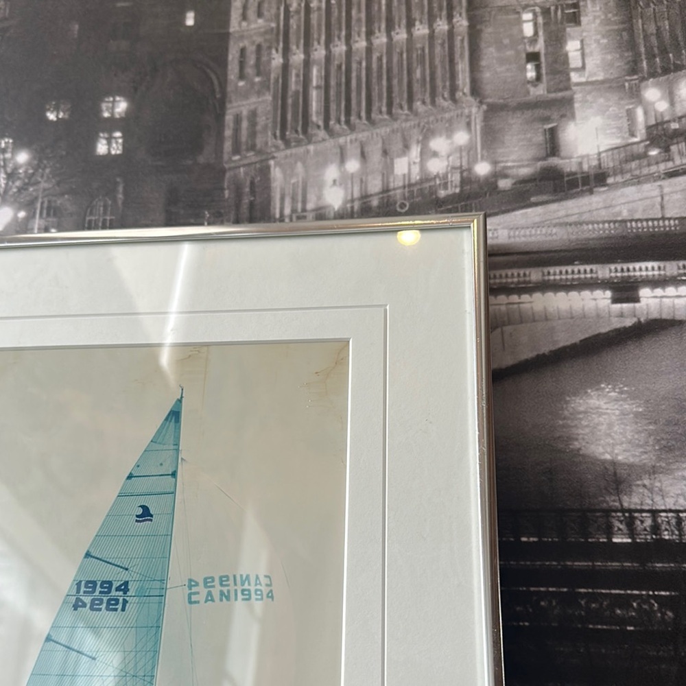 Vintage Blue Nautical Sailboat Photography Art In Silver Frame - Picture 6 of 17